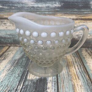 Vintage Anchor Hocking Glass Moonstone Clear Opalescent Hobnail Footed Creamer